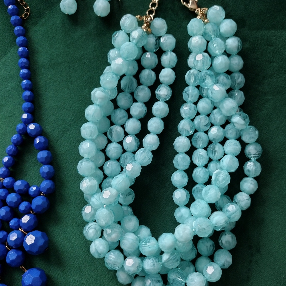 Elegant Blue and Aqua Beaded Necklace Set - Picture 2 of 7